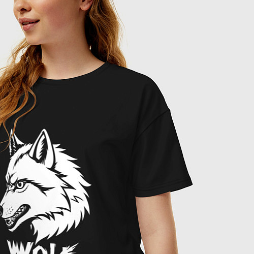 Женская футболка оверсайз Волк с оскалом / Черный – фото 3