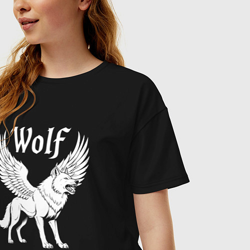 Женская футболка оверсайз Волк с крыльями / Черный – фото 3