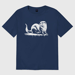 Футболка оверсайз женская Выдра белой краской, цвет: тёмно-синий