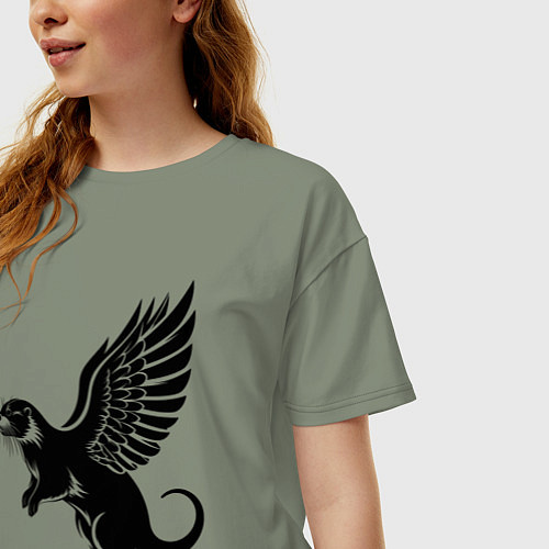 Женская футболка оверсайз Выдра с крыльями / Авокадо – фото 3