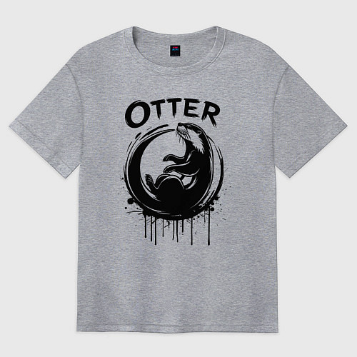 Женская футболка оверсайз Выдра в круге краски / Меланж – фото 1