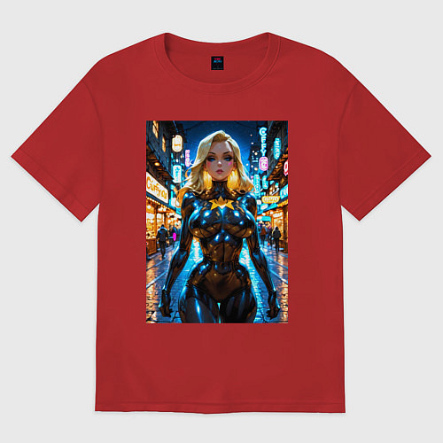 Женская футболка оверсайз Черная Канарейка на улице / Красный – фото 1