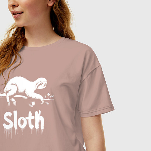 Женская футболка оверсайз Граффити ленивец / Пыльно-розовый – фото 3