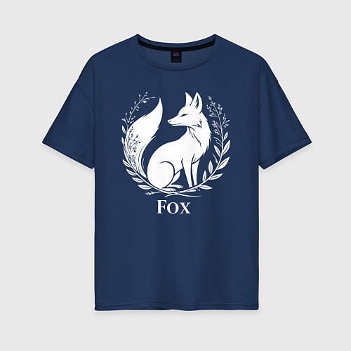 Женская футболка оверсайз Лисий герб с венком / Тёмно-синий – фото 1