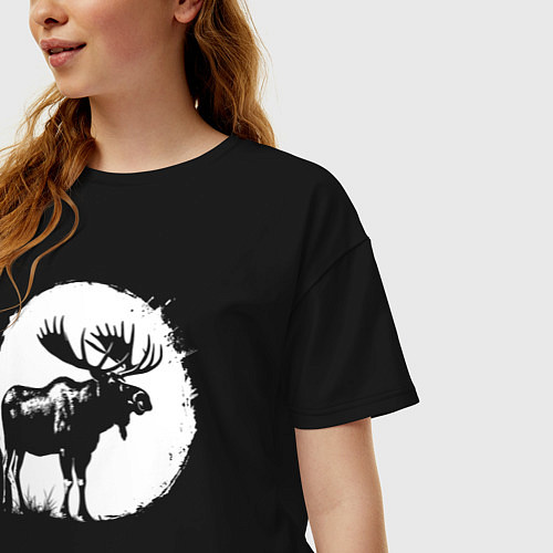 Женская футболка оверсайз Лось в круге / Черный – фото 3