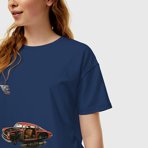 Женская футболка оверсайз Летающая машина, ретрофутуризм / Тёмно-синий – фото 3