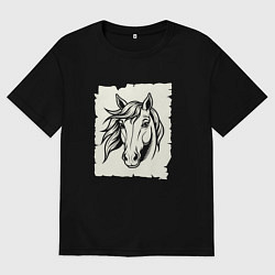 Футболка оверсайз женская Лошадь на ветру, цвет: черный