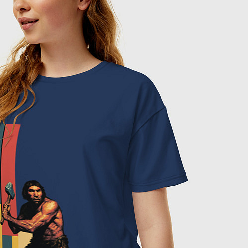 Женская футболка оверсайз Поп-арт неандерталец / Тёмно-синий – фото 3