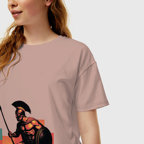 Женская футболка оверсайз Спартанец поп-арт / Пыльно-розовый – фото 3