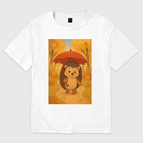 Женская футболка оверсайз Ёжик с зонтом / Белый – фото 1