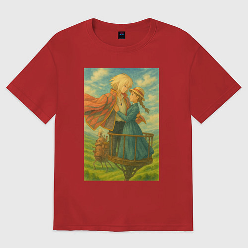 Женская футболка оверсайз Шагающий замок / Красный – фото 1