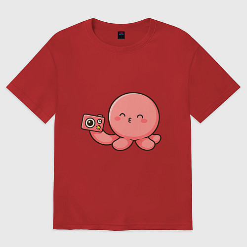 Женская футболка оверсайз Такопи с фотоаппаратом / Красный – фото 1