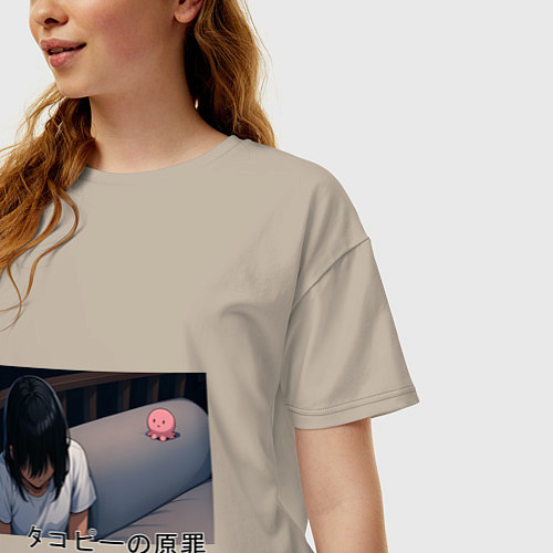 Женская футболка оверсайз Такопи и Сидзука / Миндальный – фото 3