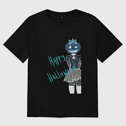 Футболка оверсайз женская Хэллоуин тыквенная ночь, цвет: черный