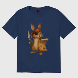 Футболка оверсайз женская Заяц пират с картой сокровищ, цвет: тёмно-синий