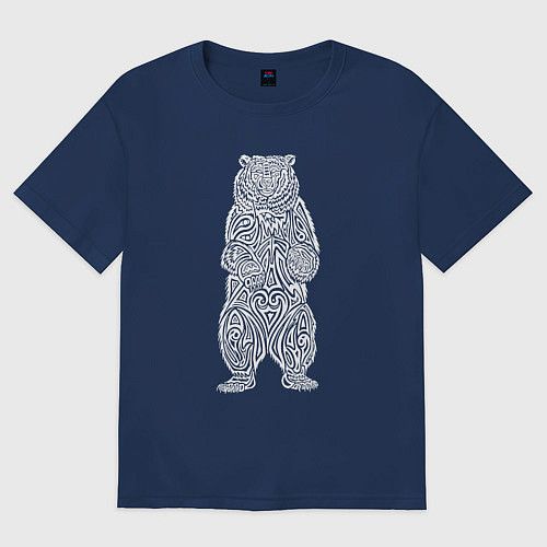 Женская футболка оверсайз Медведь оберег в виде кельтского орнамента / Тёмно-синий – фото 1