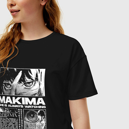 Женская футболка оверсайз Макима демон контроля / Черный – фото 3
