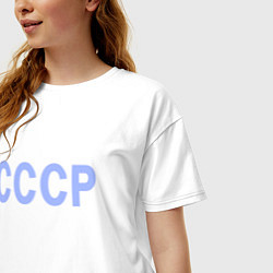 Футболка оверсайз женская СССР - надпись голубая - союз советских социалисти, цвет: белый — фото 2