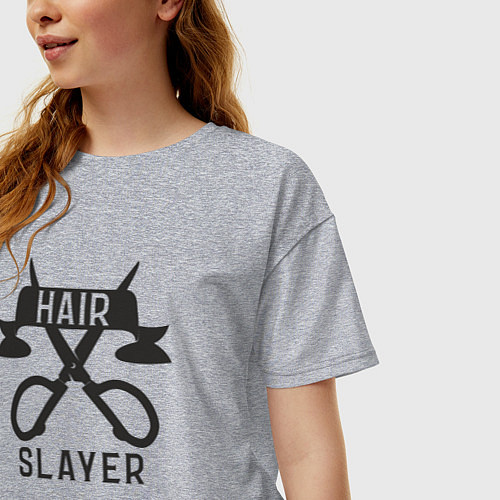 Женская футболка оверсайз Волосяной убийца - парикмахеру / Меланж – фото 3