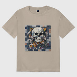 Женская футболка оверсайз Череп в цветах мозаика