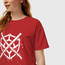 Футболка оверсайз женская Щит и дубинки в стиле граффити, цвет: красный — фото 2