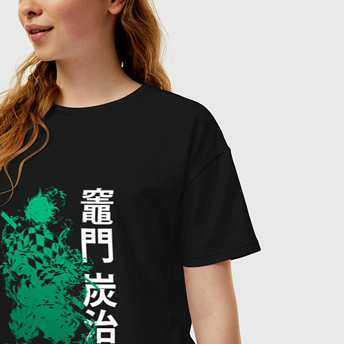 Женская футболка оверсайз Клинок рассекающий демонов - зеленый / Черный – фото 3