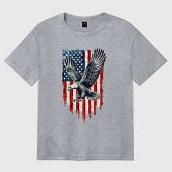 Женская футболка оверсайз Орёл на фоне американского флага USA