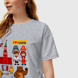 Футболка оверсайз женская I love Russia, стереотипные символы, цвет: меланж — фото 2
