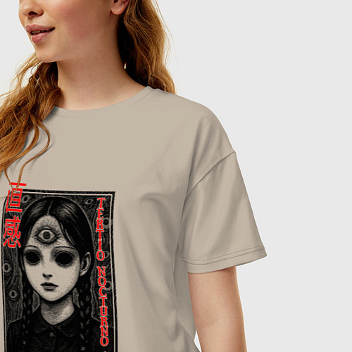 Женская футболка оверсайз Девушка с третьим глазом / Миндальный – фото 3