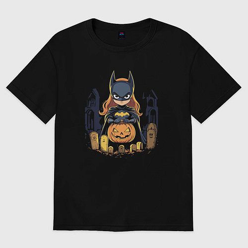 Женская футболка оверсайз Halloween bat girl / Черный – фото 1