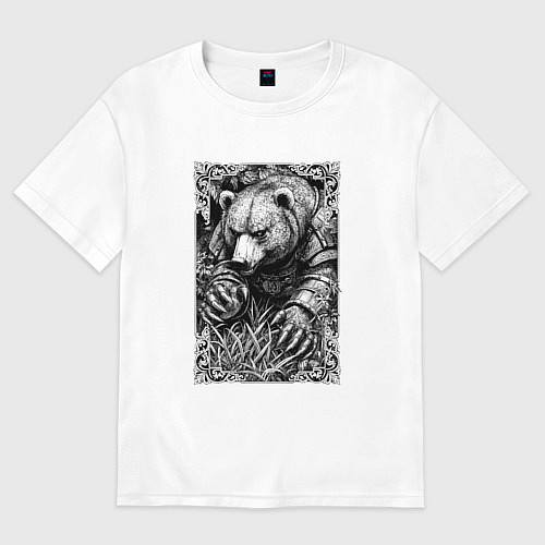 Женская футболка оверсайз Атакующий мишка / Белый – фото 1