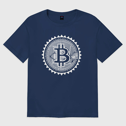 Женская футболка оверсайз Биткоин цифровой / Тёмно-синий – фото 1