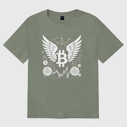 Женская футболка оверсайз Биткоин с крыльями