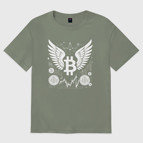Женская футболка оверсайз Биткоин с крыльями / Авокадо – фото 1