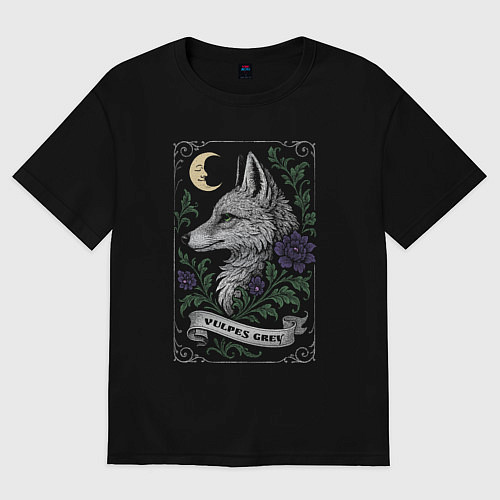 Женская футболка оверсайз Серая лиса под луной / Черный – фото 1