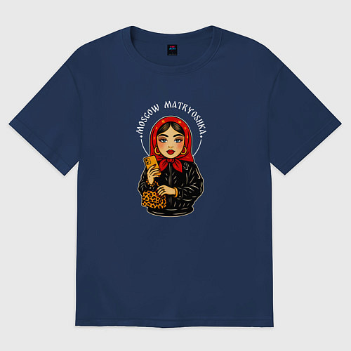 Женская футболка оверсайз Moscow Matryoshka / Тёмно-синий – фото 1