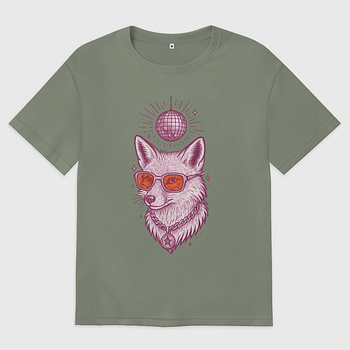 Женская футболка оверсайз Лиса в очках с диско-шаром / Авокадо – фото 1
