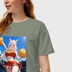 Футболка оверсайз женская Кошка-болельщица, цвет: авокадо — фото 2