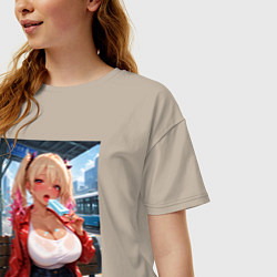 Футболка оверсайз женская Sexy гяру с мороженным - аниме, цвет: миндальный — фото 2