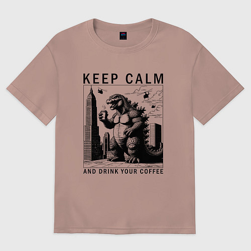 Женская футболка оверсайз Keep calm and drink your coffee / Пыльно-розовый – фото 1