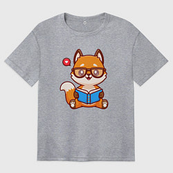 Футболка оверсайз женская Лисёнок с книгой, цвет: меланж