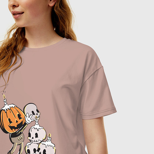 Женская футболка оверсайз Ретро хеллоуин / Пыльно-розовый – фото 3