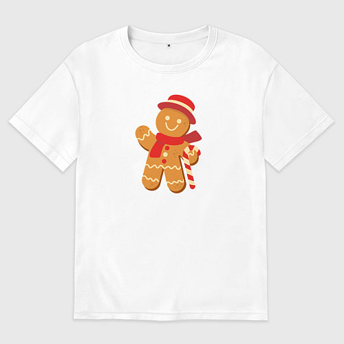 Женская футболка оверсайз Пряничный человечек в шляпе / Белый – фото 1