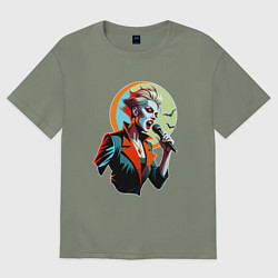 Женская футболка оверсайз Певица рок вампир с микрофоном