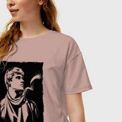 Футболка оверсайз женская Есенин в стиле стрит-арт, цвет: пыльно-розовый — фото 2