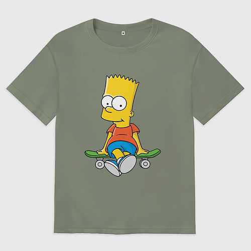 Женская футболка оверсайз Барт Симпсон сидит на скейте / Авокадо – фото 1