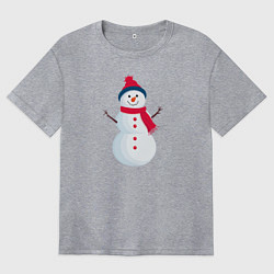 Футболка оверсайз женская Веселый снеговик в шапке, цвет: меланж