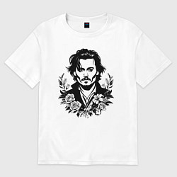 Женская футболка оверсайз Джонни Депп с букетом цветов