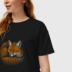 Футболка оверсайз женская Спящий рыжий лисёнок, цвет: черный — фото 2