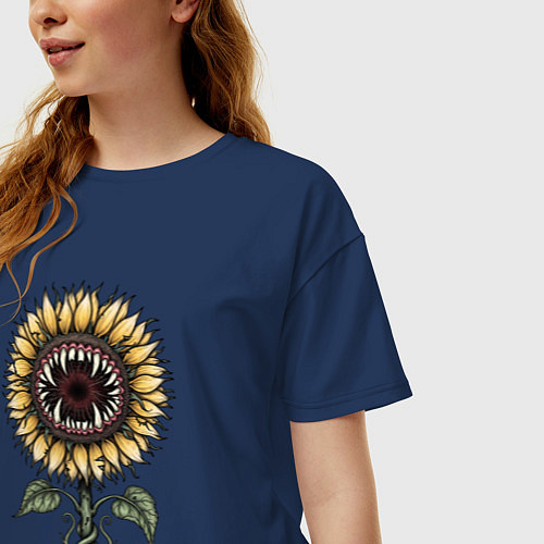 Женская футболка оверсайз Подсолнух - монстр / Тёмно-синий – фото 3
